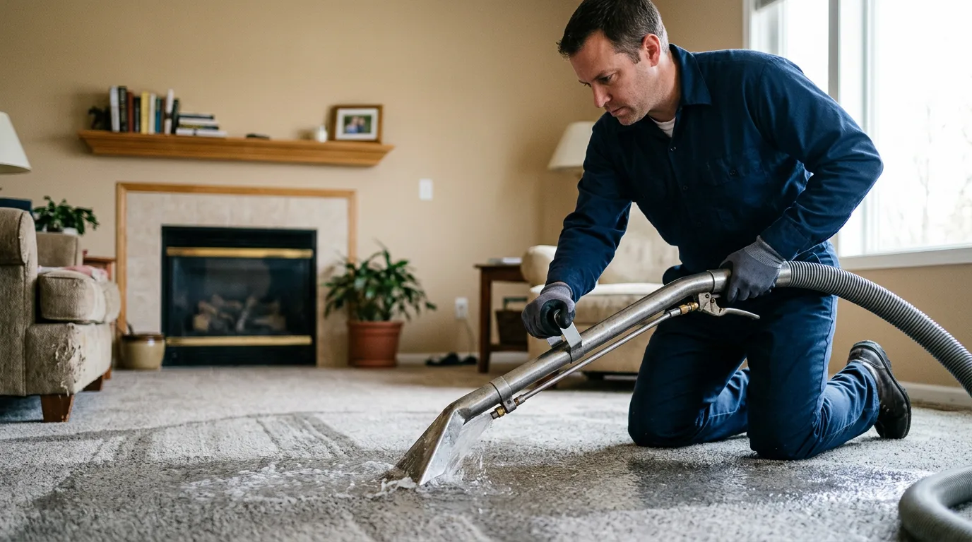 Water damage restoration technician working near Sacred Heart, MN